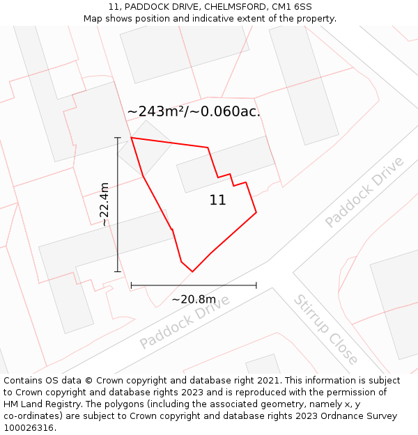 11, PADDOCK DRIVE, CHELMSFORD, CM1 6SS: Plot and title map