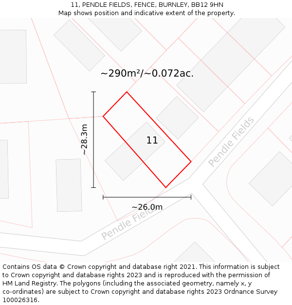 11, PENDLE FIELDS, FENCE, BURNLEY, BB12 9HN: Plot and title map