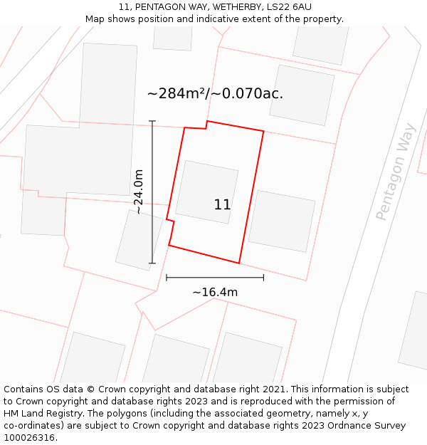 11, PENTAGON WAY, WETHERBY, LS22 6AU: Plot and title map