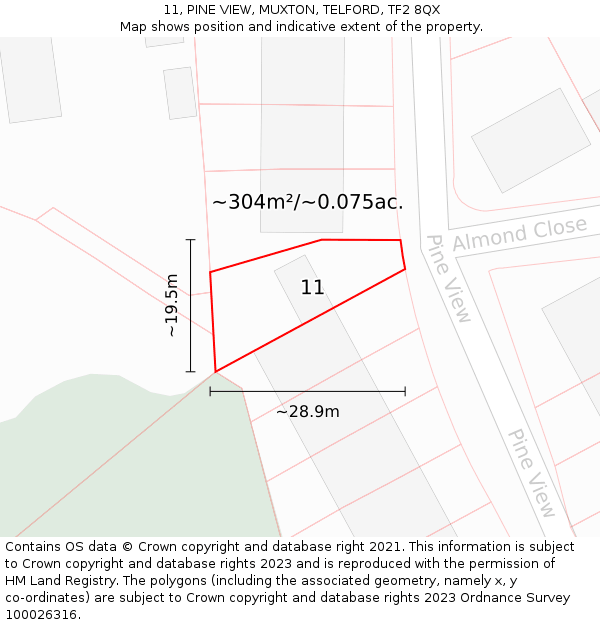 11, PINE VIEW, MUXTON, TELFORD, TF2 8QX: Plot and title map