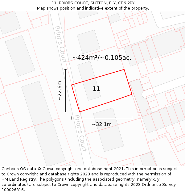 11, PRIORS COURT, SUTTON, ELY, CB6 2PY: Plot and title map