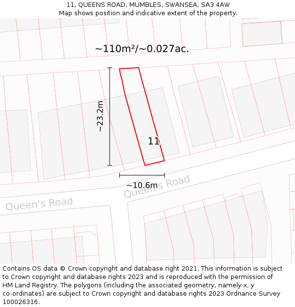 11, QUEENS ROAD, MUMBLES, SWANSEA, SA3 4AW: Plot and title map
