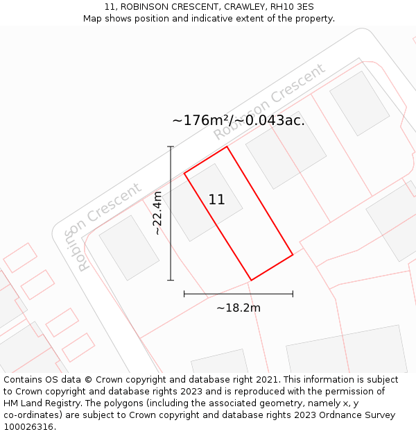 11, ROBINSON CRESCENT, CRAWLEY, RH10 3ES: Plot and title map