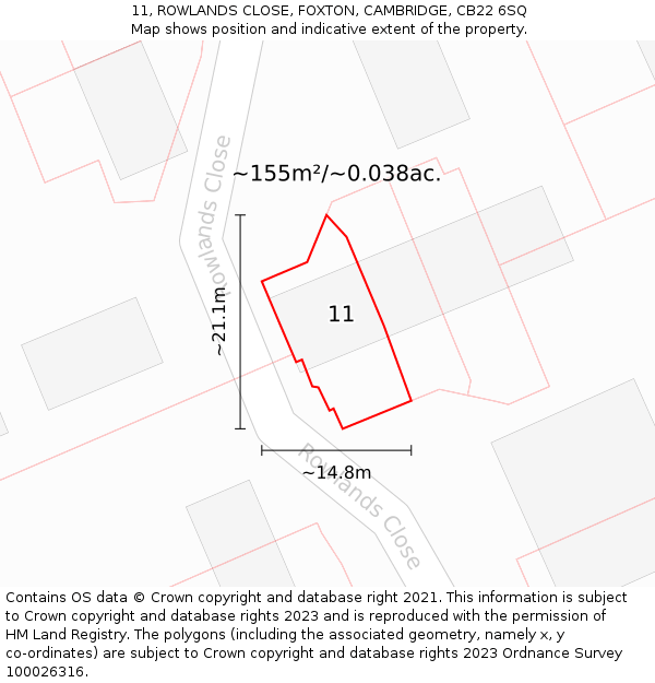 11, ROWLANDS CLOSE, FOXTON, CAMBRIDGE, CB22 6SQ: Plot and title map