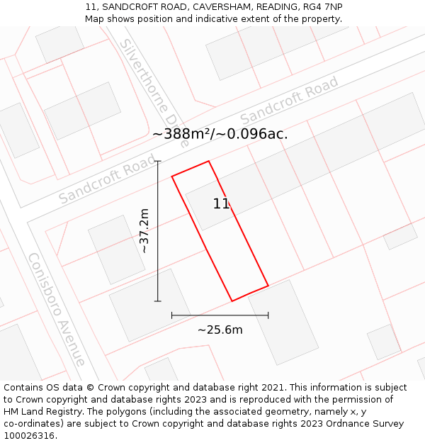 11, SANDCROFT ROAD, CAVERSHAM, READING, RG4 7NP: Plot and title map