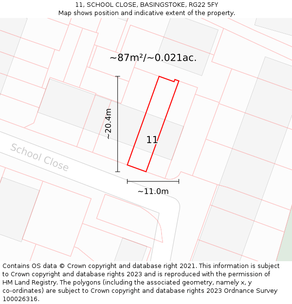 11, SCHOOL CLOSE, BASINGSTOKE, RG22 5FY: Plot and title map