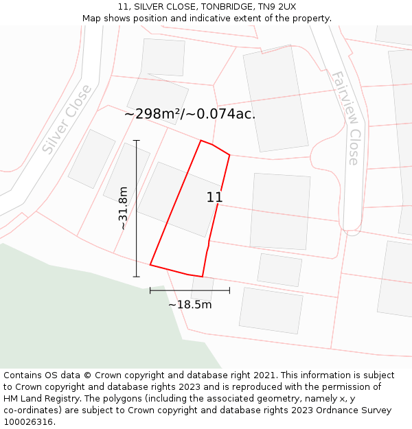 11, SILVER CLOSE, TONBRIDGE, TN9 2UX: Plot and title map