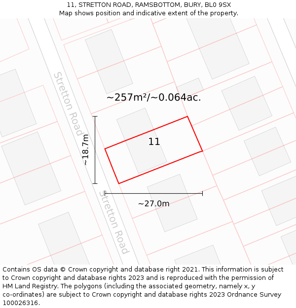 11, STRETTON ROAD, RAMSBOTTOM, BURY, BL0 9SX: Plot and title map