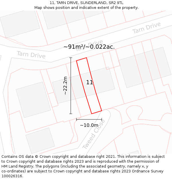 11, TARN DRIVE, SUNDERLAND, SR2 9TL: Plot and title map