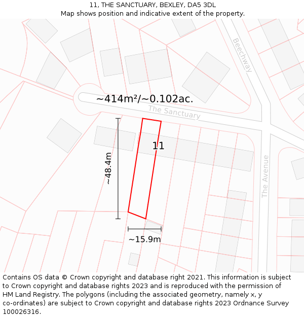 11, THE SANCTUARY, BEXLEY, DA5 3DL: Plot and title map