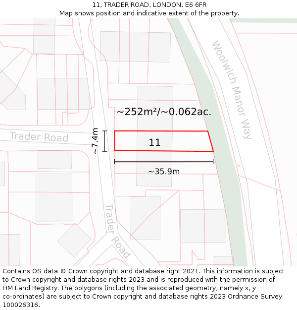 11, TRADER ROAD, LONDON, E6 6FR: Plot and title map