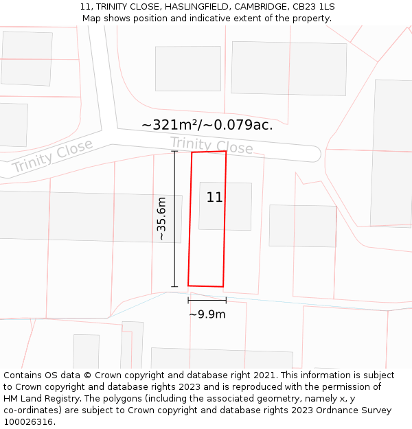 11, TRINITY CLOSE, HASLINGFIELD, CAMBRIDGE, CB23 1LS: Plot and title map