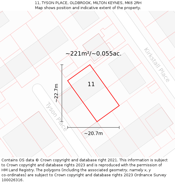 11, TYSON PLACE, OLDBROOK, MILTON KEYNES, MK6 2RH: Plot and title map