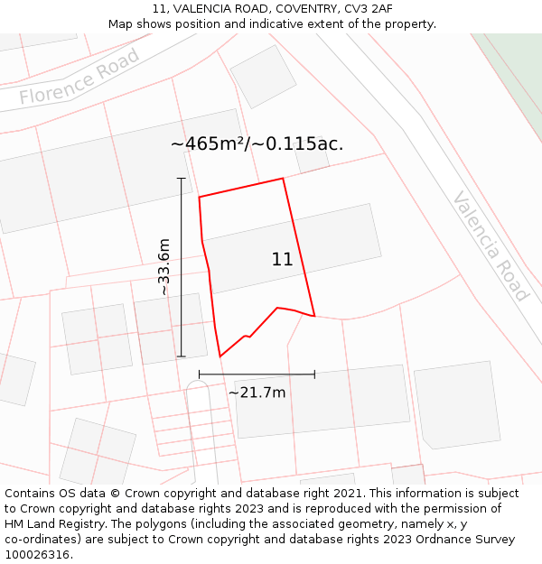 11, VALENCIA ROAD, COVENTRY, CV3 2AF: Plot and title map