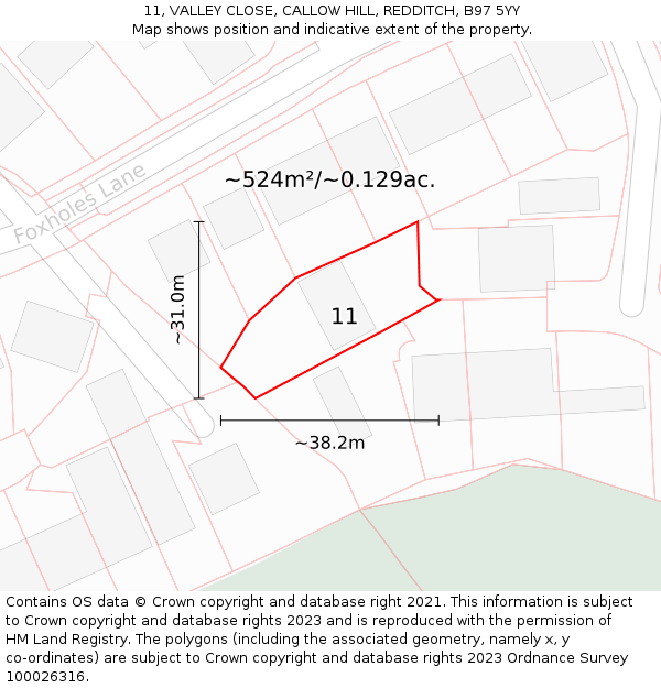 11, VALLEY CLOSE, CALLOW HILL, REDDITCH, B97 5YY: Plot and title map
