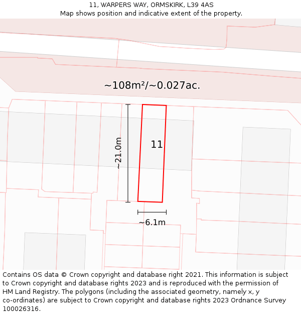 11, WARPERS WAY, ORMSKIRK, L39 4AS: Plot and title map