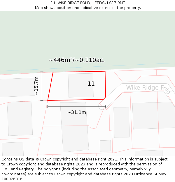 11, WIKE RIDGE FOLD, LEEDS, LS17 9NT: Plot and title map