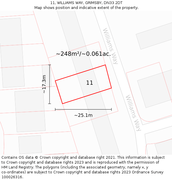 11, WILLIAMS WAY, GRIMSBY, DN33 2DT: Plot and title map