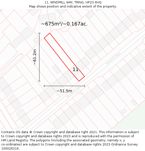 11, WINDMILL WAY, TRING, HP23 4HQ: Plot and title map