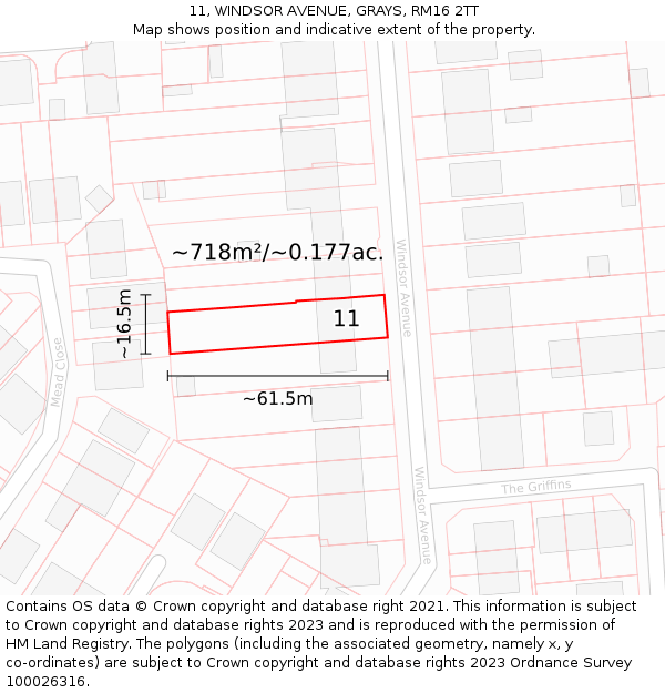 11, WINDSOR AVENUE, GRAYS, RM16 2TT: Plot and title map