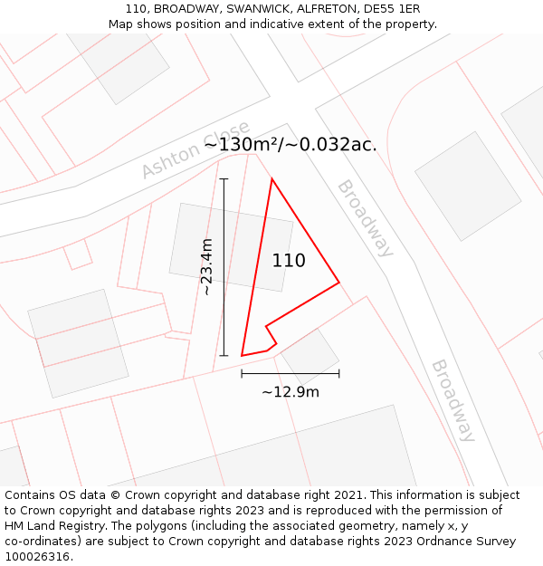 110, BROADWAY, SWANWICK, ALFRETON, DE55 1ER: Plot and title map