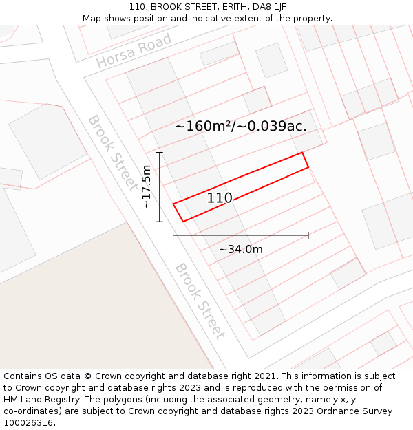 110, BROOK STREET, ERITH, DA8 1JF: Plot and title map