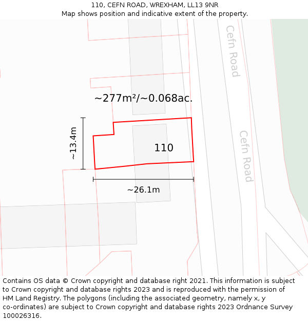 110, CEFN ROAD, WREXHAM, LL13 9NR: Plot and title map