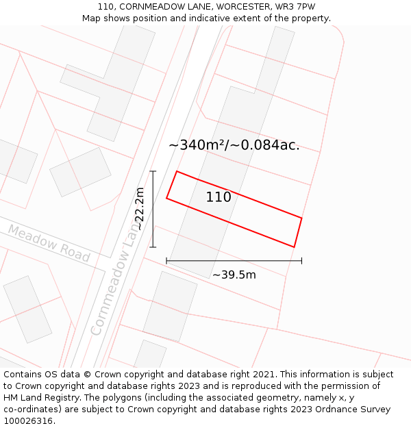 110, CORNMEADOW LANE, WORCESTER, WR3 7PW: Plot and title map