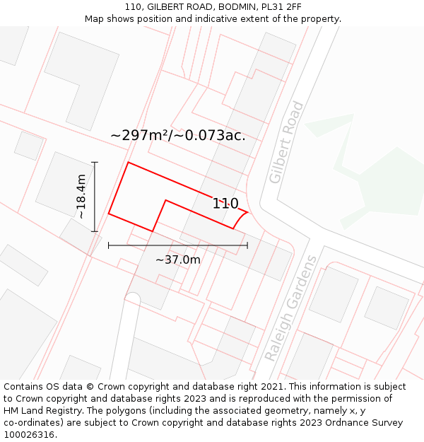 110, GILBERT ROAD, BODMIN, PL31 2FF: Plot and title map