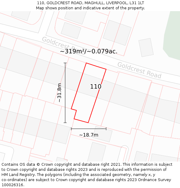 110, GOLDCREST ROAD, MAGHULL, LIVERPOOL, L31 1LT: Plot and title map