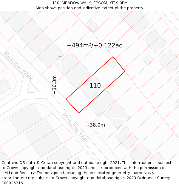 110, MEADOW WALK, EPSOM, KT19 0BA: Plot and title map