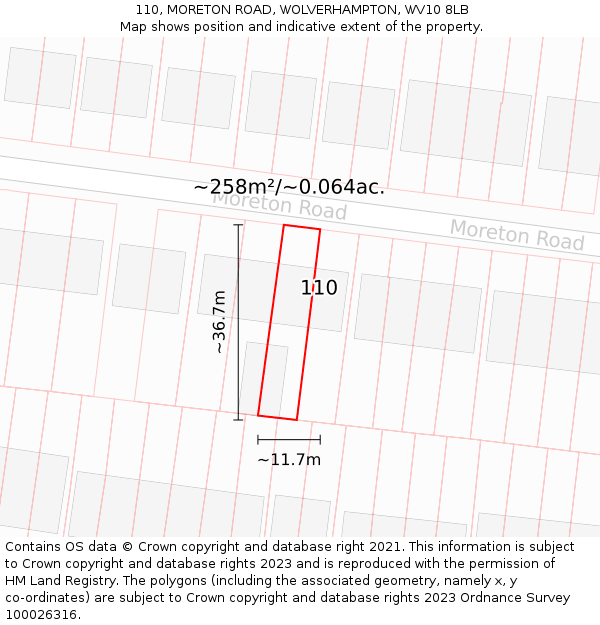 110, MORETON ROAD, WOLVERHAMPTON, WV10 8LB: Plot and title map
