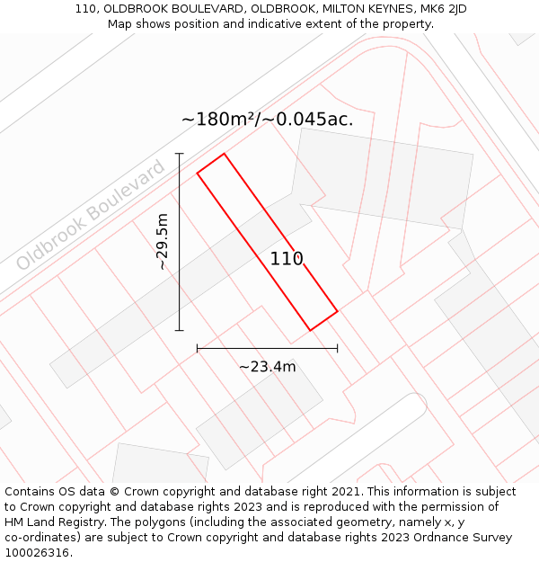 110, OLDBROOK BOULEVARD, OLDBROOK, MILTON KEYNES, MK6 2JD: Plot and title map