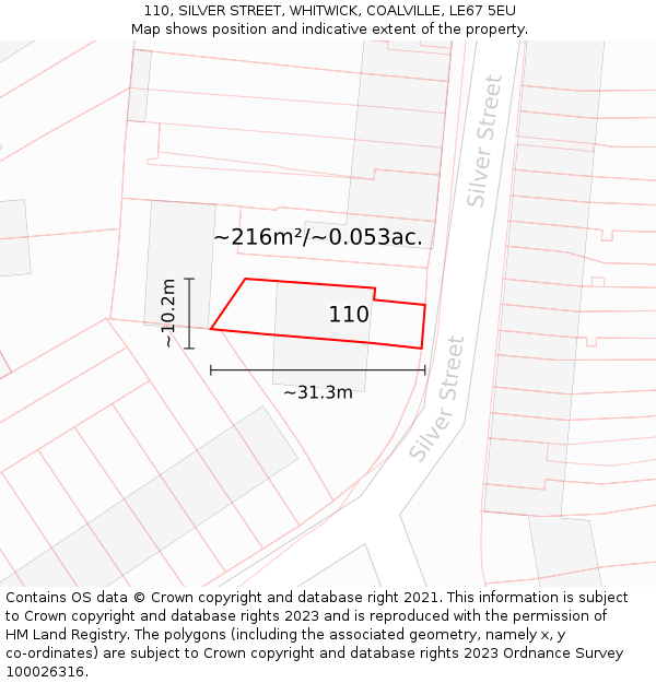 110, SILVER STREET, WHITWICK, COALVILLE, LE67 5EU: Plot and title map