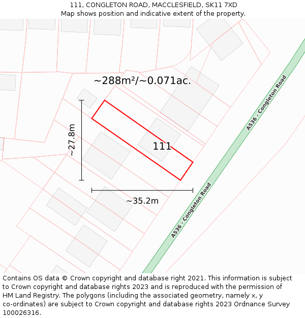 111, CONGLETON ROAD, MACCLESFIELD, SK11 7XD: Plot and title map