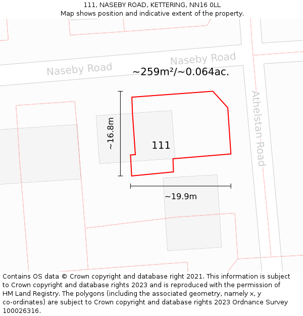111, NASEBY ROAD, KETTERING, NN16 0LL: Plot and title map
