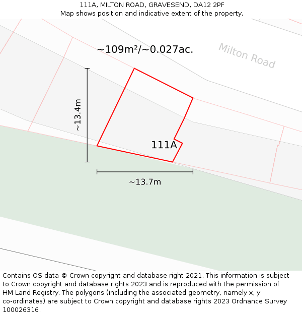 111A, MILTON ROAD, GRAVESEND, DA12 2PF: Plot and title map