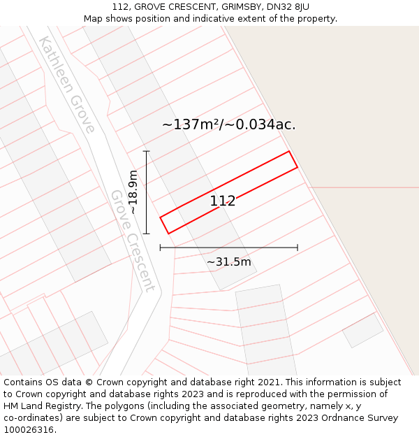 112, GROVE CRESCENT, GRIMSBY, DN32 8JU: Plot and title map