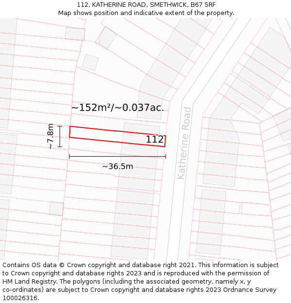 112, KATHERINE ROAD, SMETHWICK, B67 5RF: Plot and title map