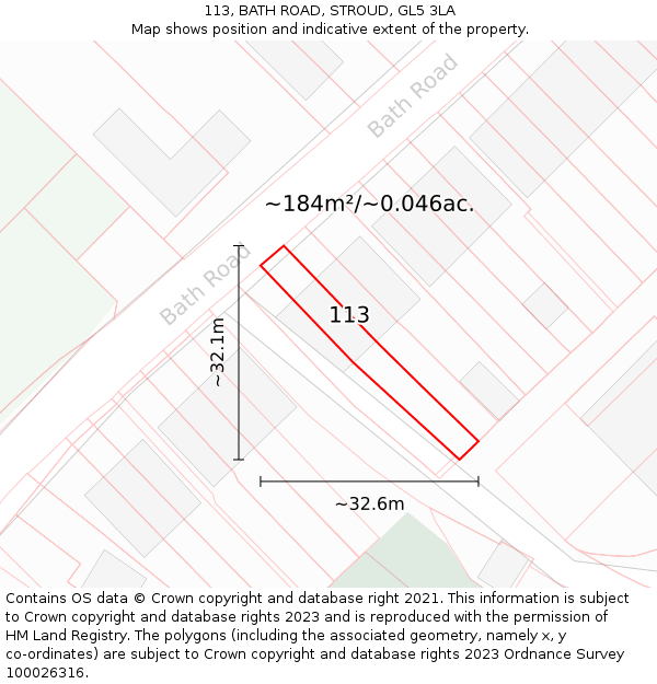 113, BATH ROAD, STROUD, GL5 3LA: Plot and title map