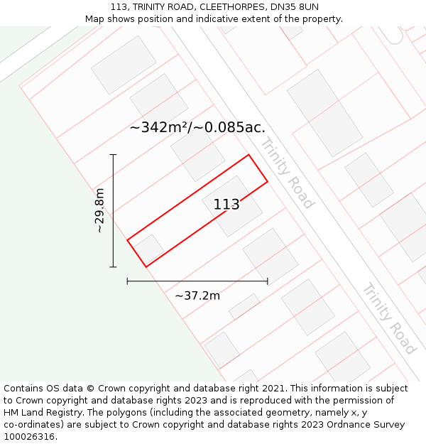 113, TRINITY ROAD, CLEETHORPES, DN35 8UN: Plot and title map