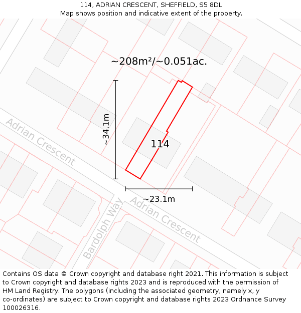 114, ADRIAN CRESCENT, SHEFFIELD, S5 8DL: Plot and title map