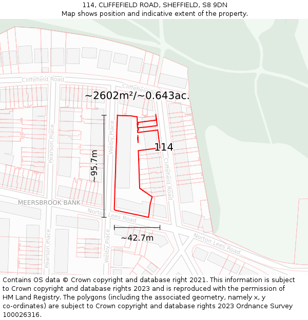 114, CLIFFEFIELD ROAD, SHEFFIELD, S8 9DN: Plot and title map