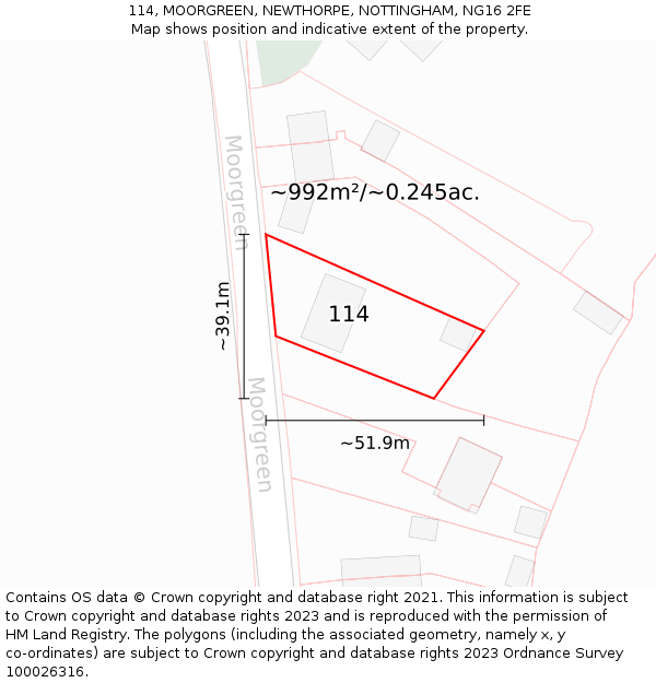 114, MOORGREEN, NEWTHORPE, NOTTINGHAM, NG16 2FE: Plot and title map