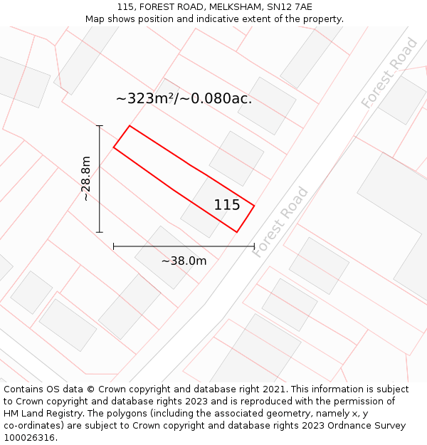 115, FOREST ROAD, MELKSHAM, SN12 7AE: Plot and title map