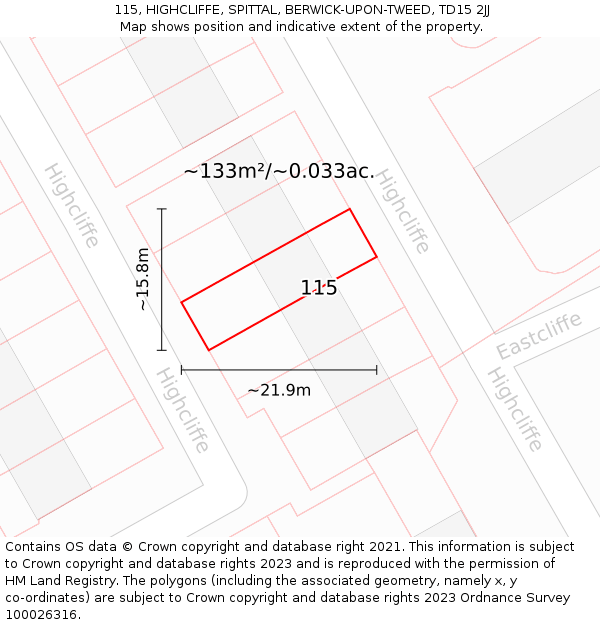 115, HIGHCLIFFE, SPITTAL, BERWICK-UPON-TWEED, TD15 2JJ: Plot and title map