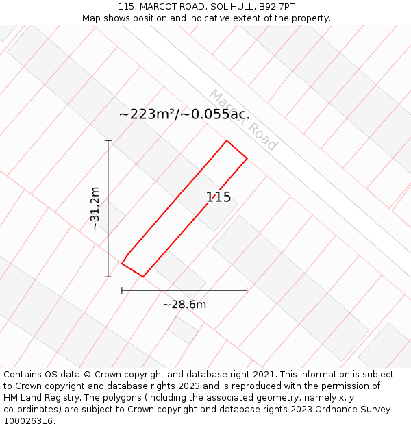 115, MARCOT ROAD, SOLIHULL, B92 7PT: Plot and title map