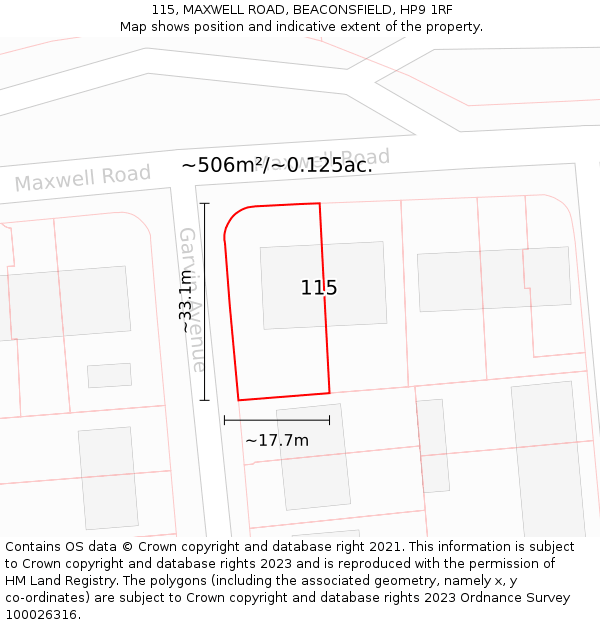 115, MAXWELL ROAD, BEACONSFIELD, HP9 1RF: Plot and title map
