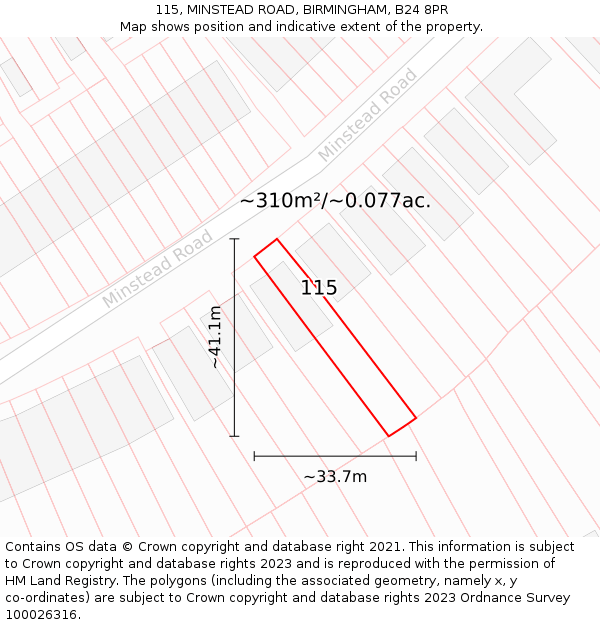 115, MINSTEAD ROAD, BIRMINGHAM, B24 8PR: Plot and title map