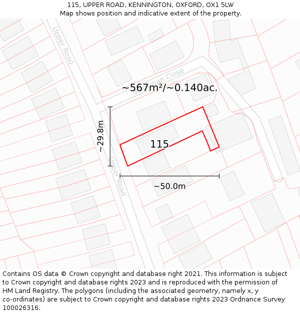 115, UPPER ROAD, KENNINGTON, OXFORD, OX1 5LW: Plot and title map